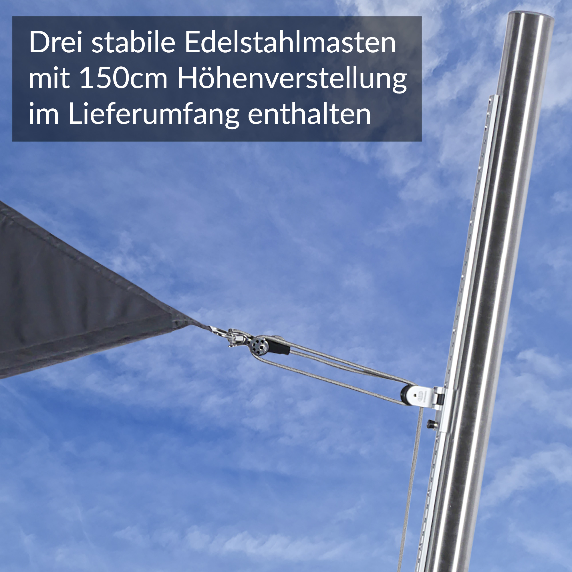 KITA Sonnensegel Komplettset dreieckig freistehend mit Edelstahlmasten