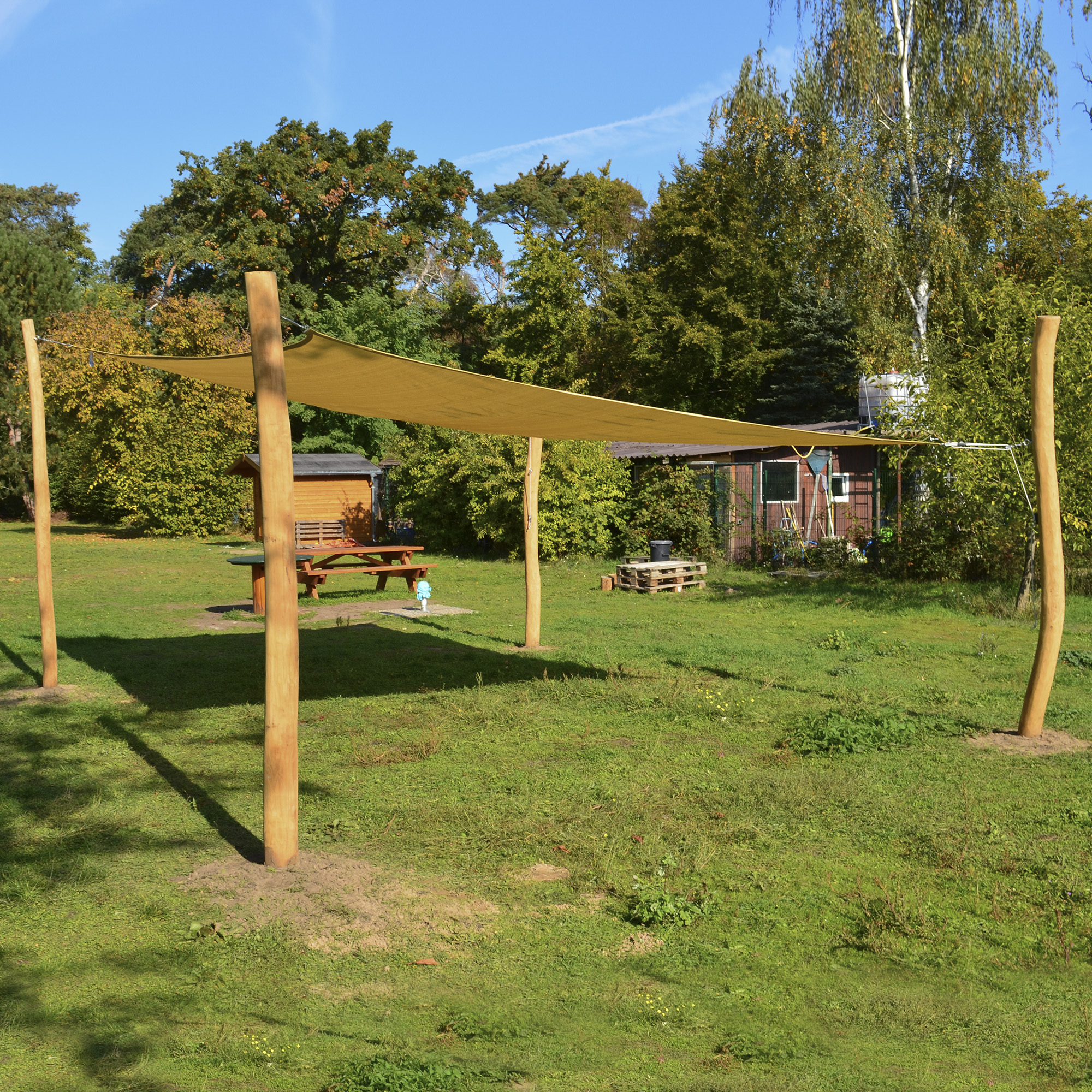 KITA Sonnensegel Komplettset rechteckig freistehend mit Robinienpfosten & Sandkastenabdeckung