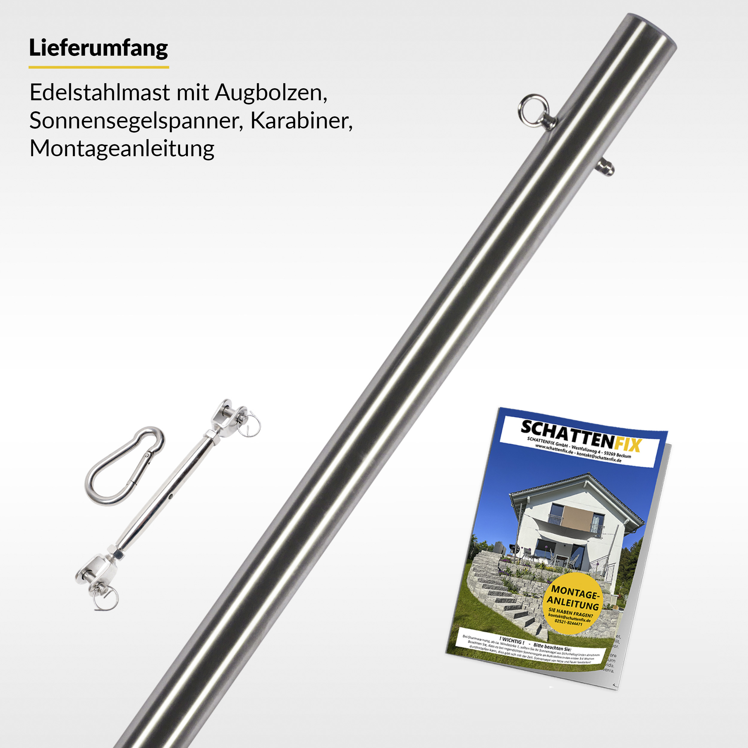 Edelstahl Sonnensegelpfosten mit fester se 80x3mm | SCHATTENFIX