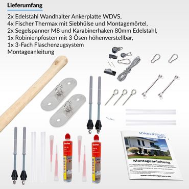 Sekey Sonnensegel Aufbauset  Edelstahl Befestigung M8, Dreieckige  Wandhaken (4er-Set) Sonnensegel Spanner