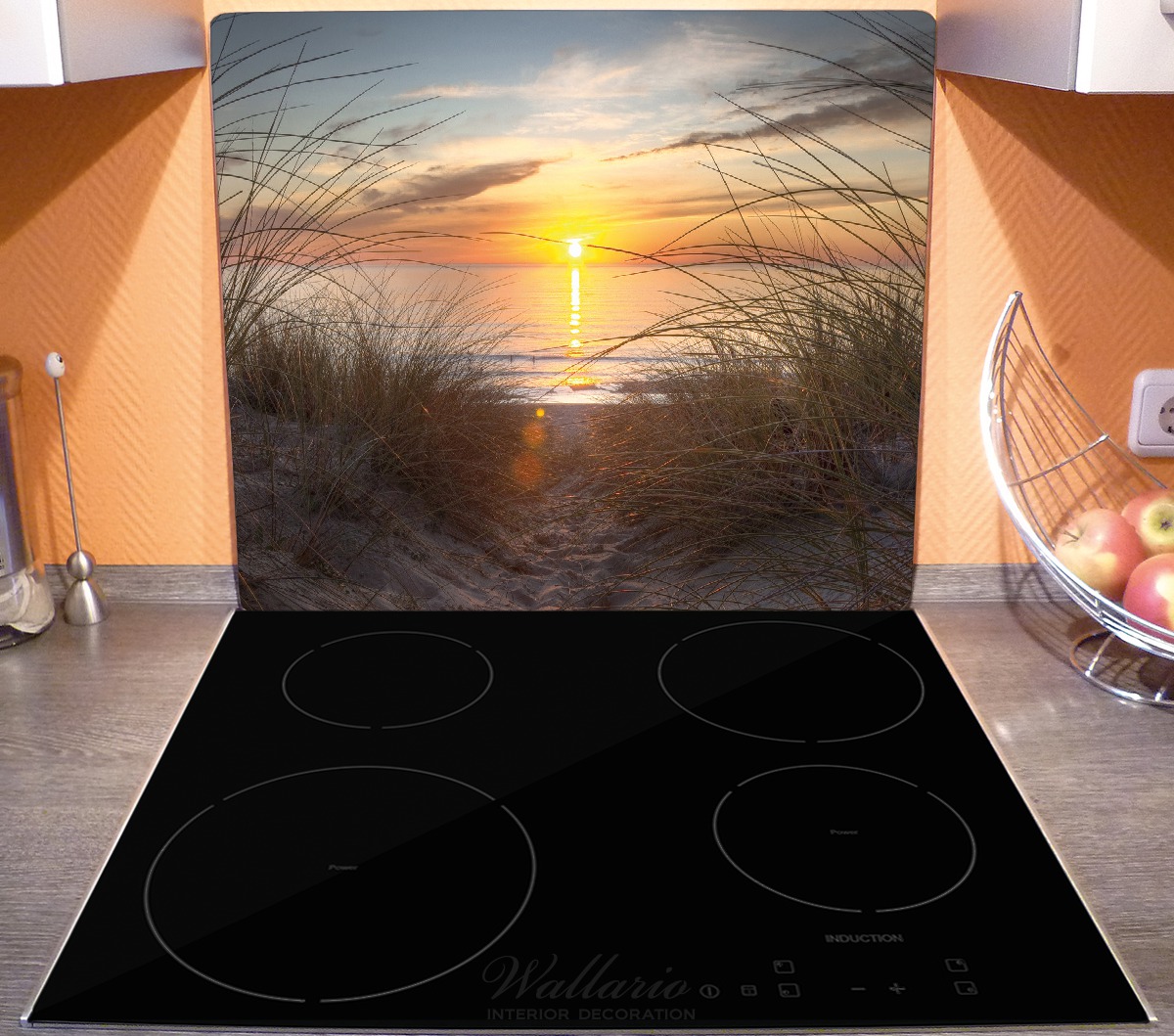 Herdabdeckplatte Sonnenuntergang am Strand 60 x 52 cm (BxH), 1-teilig