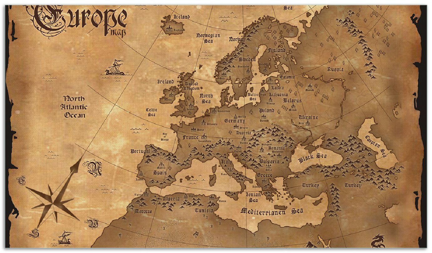 Herdabdeckplatte Alte Weltkarte Karte Von Europa In Englisch Herdabdeckung