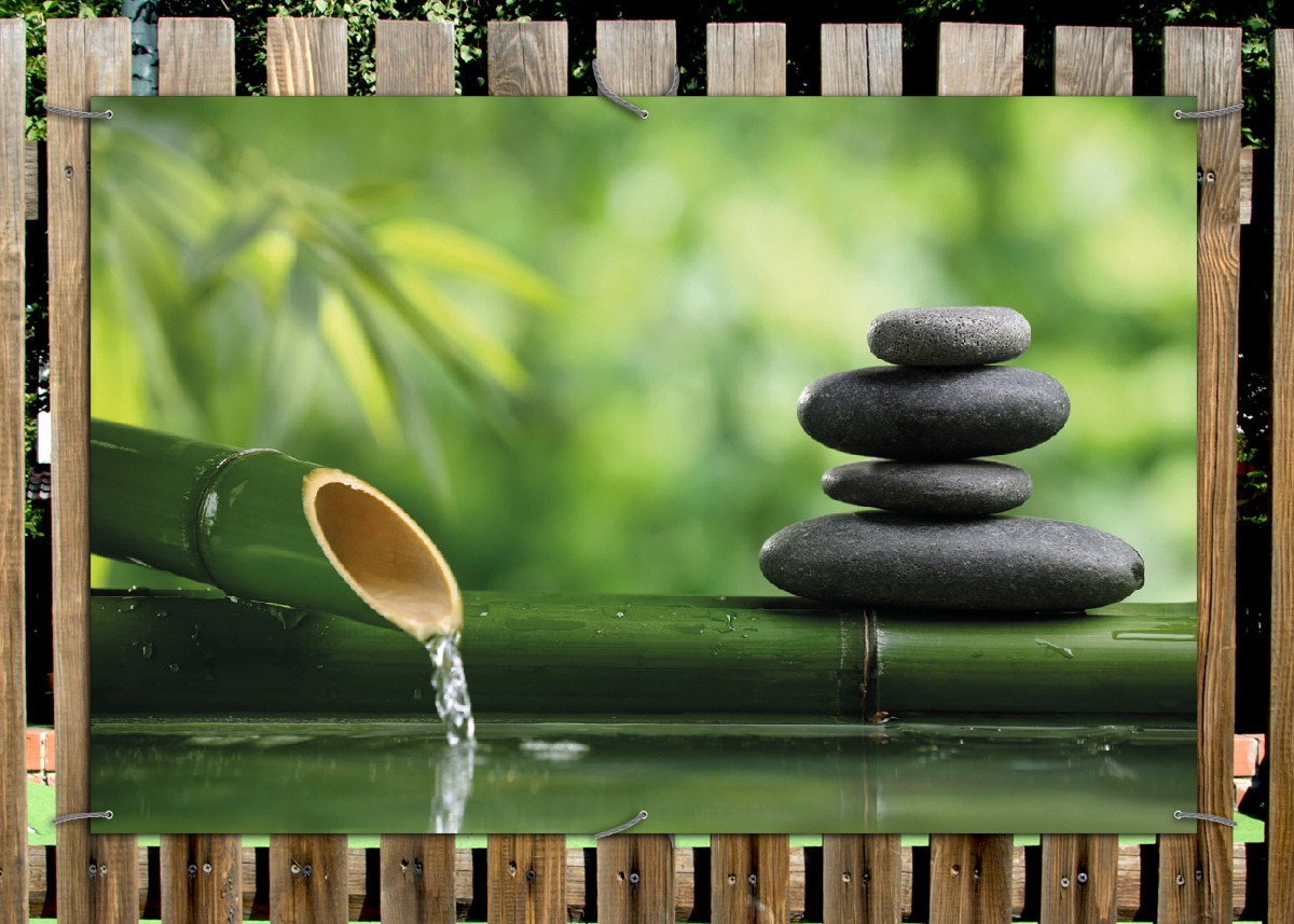 Gartenposter Steinstapel und Bambus auf dem Wasser | Posterdepot. de