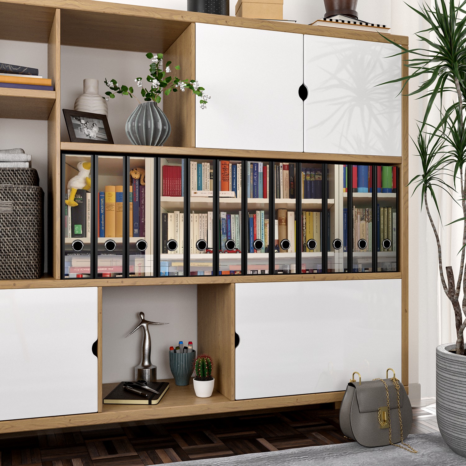 Wallario Ordnerrücken Aufkleber - 12 Stück Graue Schnörkelmuster Für Büroordner