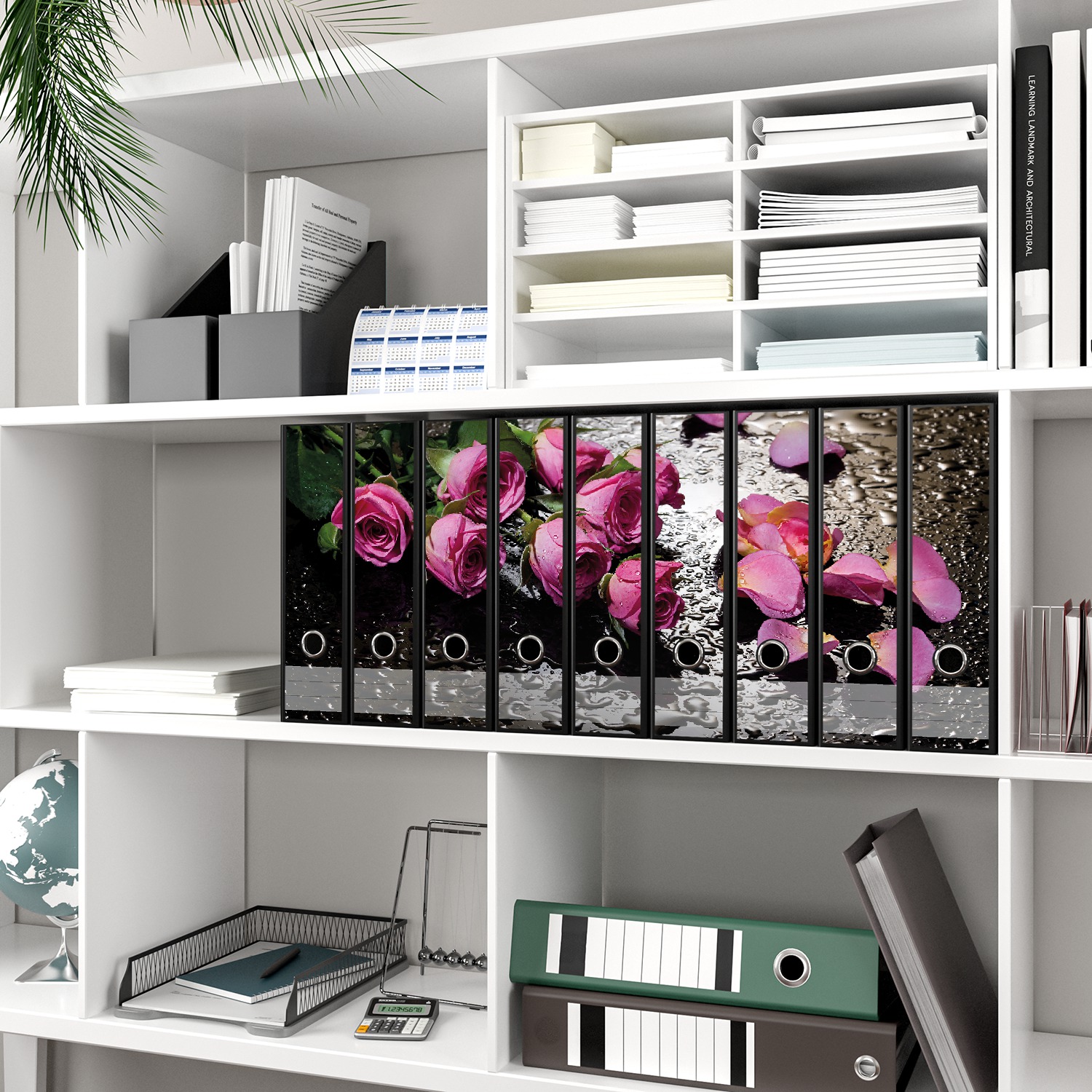 Ordnerrücken Aufkleber Pinke Rosen - 12 Stück Für Schmale Ordner