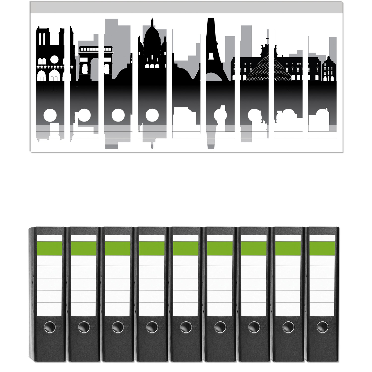 Wallario Ordnerrücken-Aufkleber Farbverlauf Weiß-schwarz - 9 Stück Für Breite Ordner
