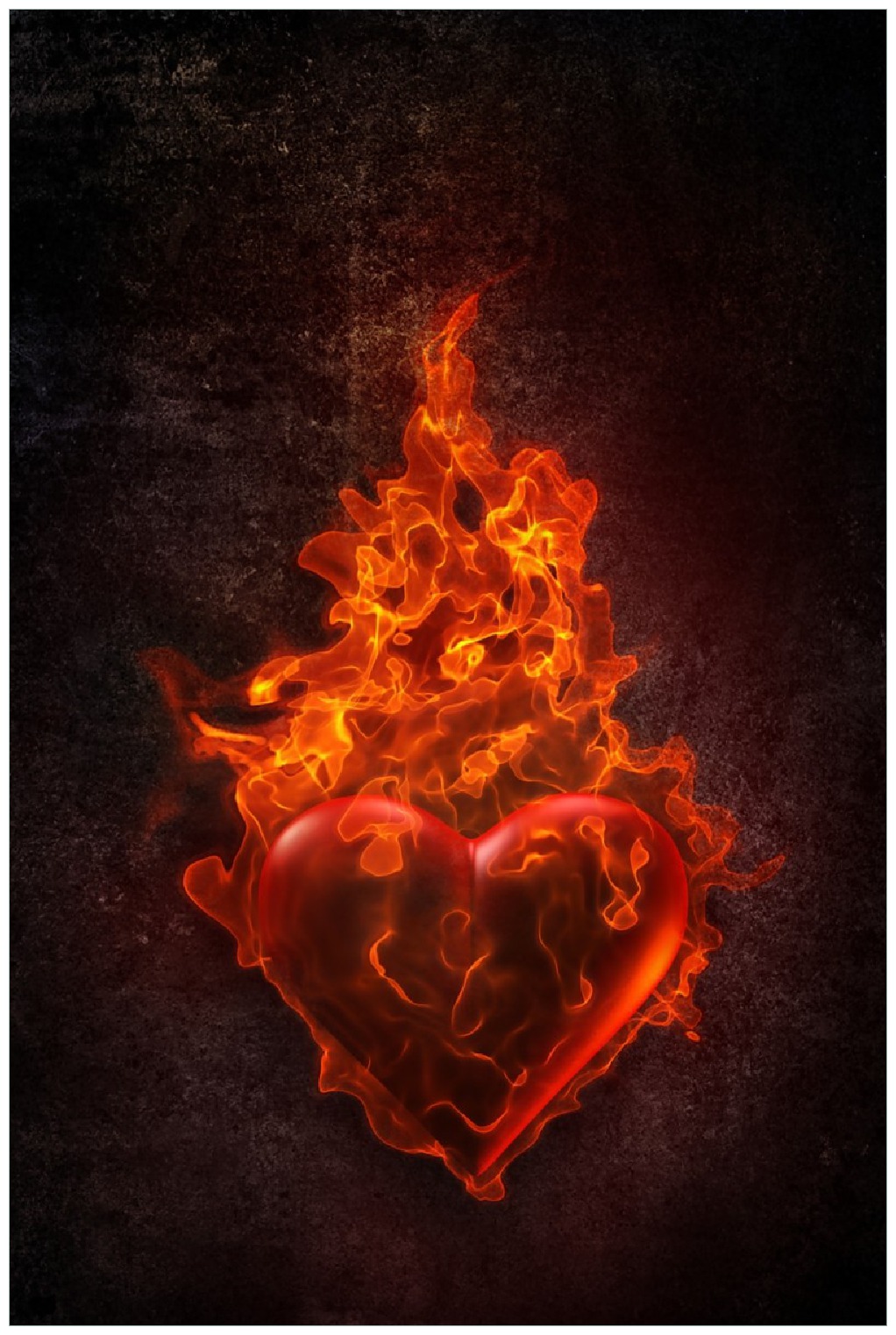 Selbstklebendes Poster Brennendes Herz in roten Flammen Posterdepot. de