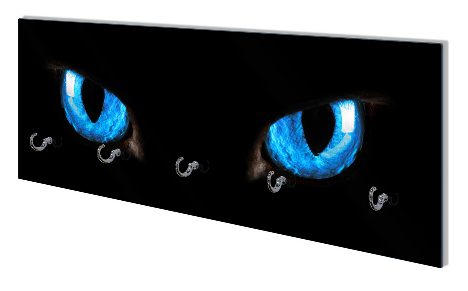 Wandgarderobe aus Glas Blaue Katzenaugen bei Nacht | Wallario.de Wandgarderobe aus Glas Blaue Katzenaugen bei Nacht | Wallario.de