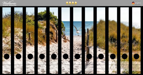 Wallario Ordnerrücken selbstklebend 8 schmale Ordner Spuren im Sand Meer Strand
