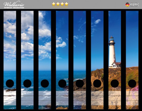 Wallario Ordnerrücken selbstklebend 9 breite Ordner Leuchtturm einem