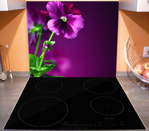 60x52cm Violette Herdabdeckplatte 1-teilig aus Glas Lila Blumenfreude