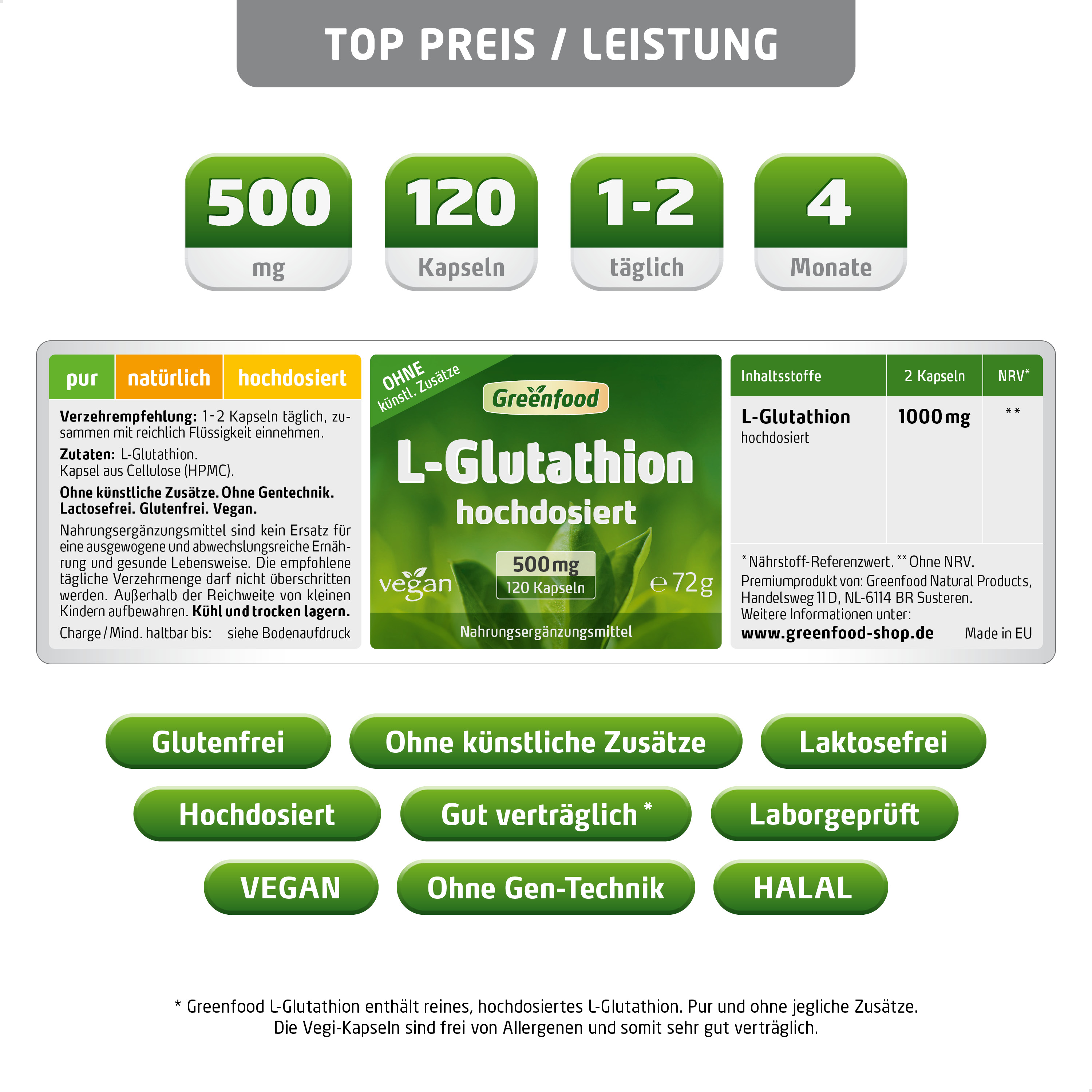 L-Glutathion, 500 mg