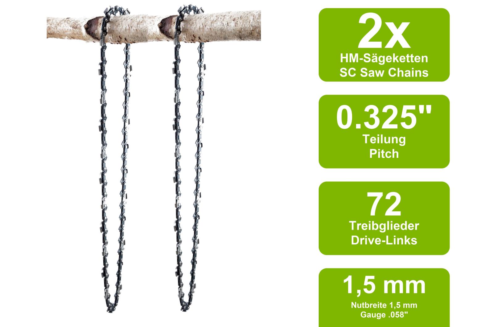 2 Sägeketten passend für Schwarzbau TT-CS580045cm 0.325 72TG 1,5mm 2 Sägeketten passend für Schwarzbau TT-CS580045cm 0.325 72TG 1,5mm