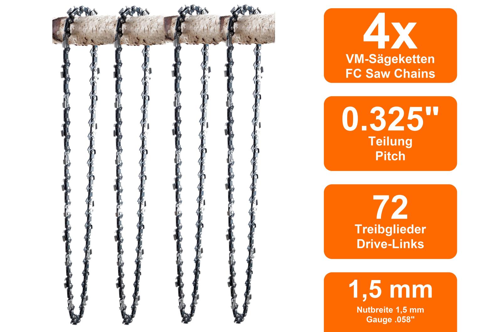 4 Sägeketten VM Schwert passend für Husqvarna 34040cm 0.325 66TG 1,5mm