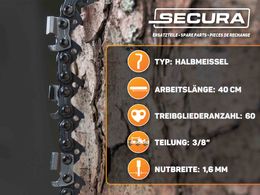 4 Sägeketten + Schwert original SECURA 40cm 3/8