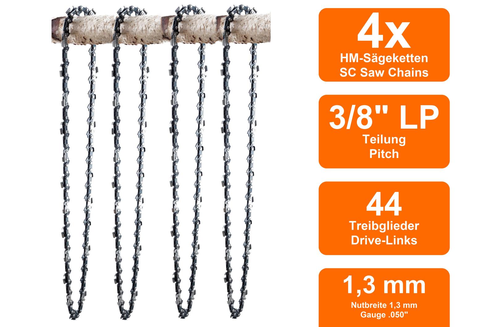 4 Chanes + guide adapt pour Vap 538 | 30cm 3/8LP 44M 1,3mm | Boutique en ligne plentyShop LTS 4 Chanes + guide adapt pour Vap 538 | 30cm 3/8LP 44M 1,3mm | Boutique en ligne plentyShop LTS