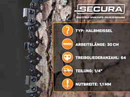 4x Sägekette + Schwert SECURA 30cm 1/4 1,1 64 passend für Stihl MSA120 MSA120C-B