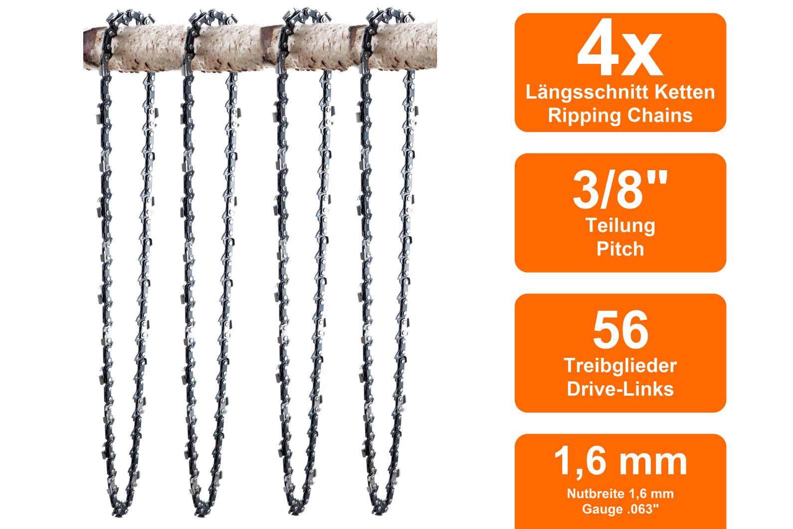 SECURA 4x Sägekette + Schwert 37cm 56 3/8 1,6 Kompatibel Mit Stihl MS290 291 Motorsäge