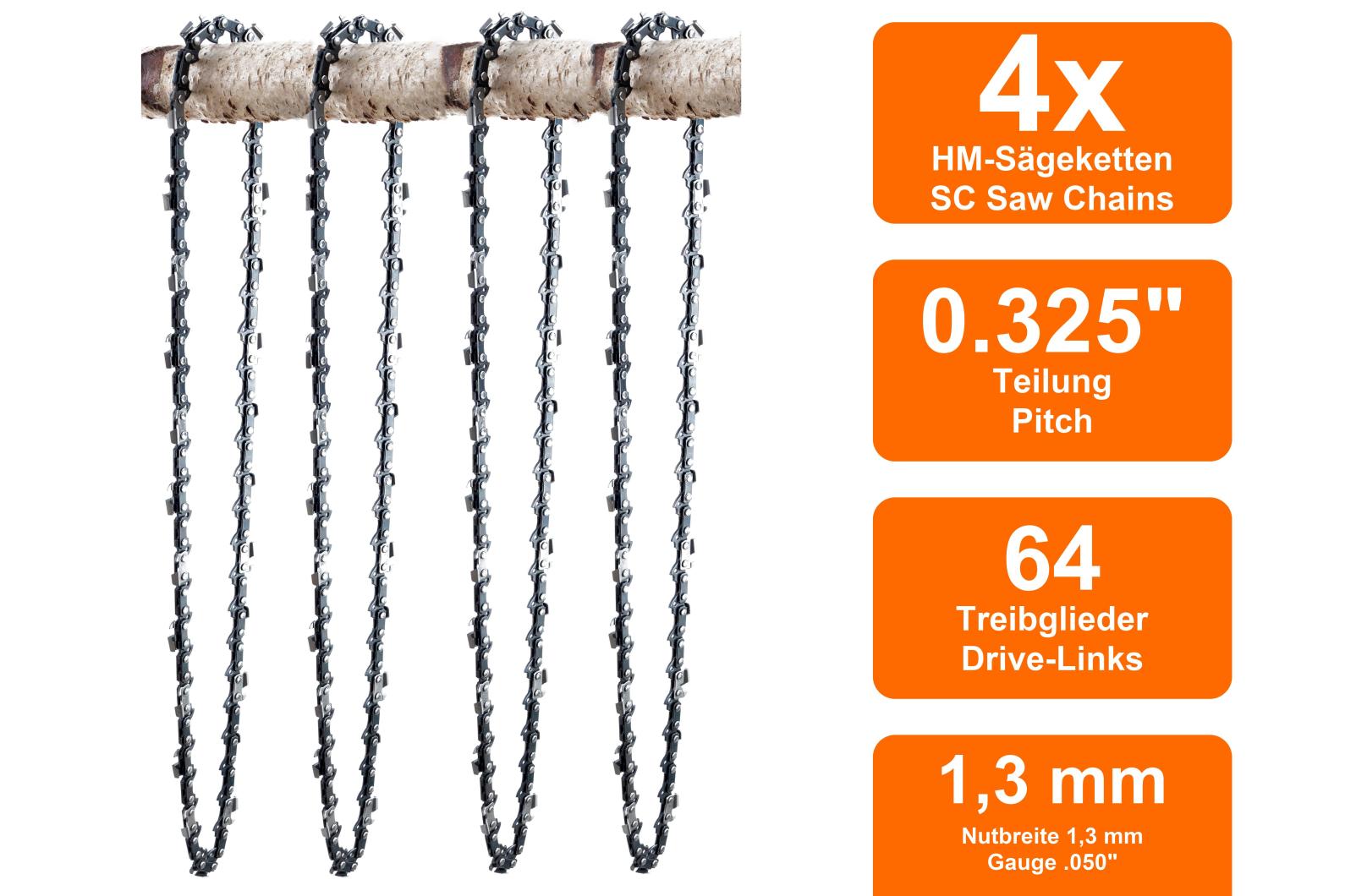 Motorsägenketten Stihl Sägenspezi Schwert + 4 Ketten Set – Passend Für Stihl 038 AV, MS 380, 40 Cm, 3/8, 1,6 Mm, 60 TG Stihl 021 Kette