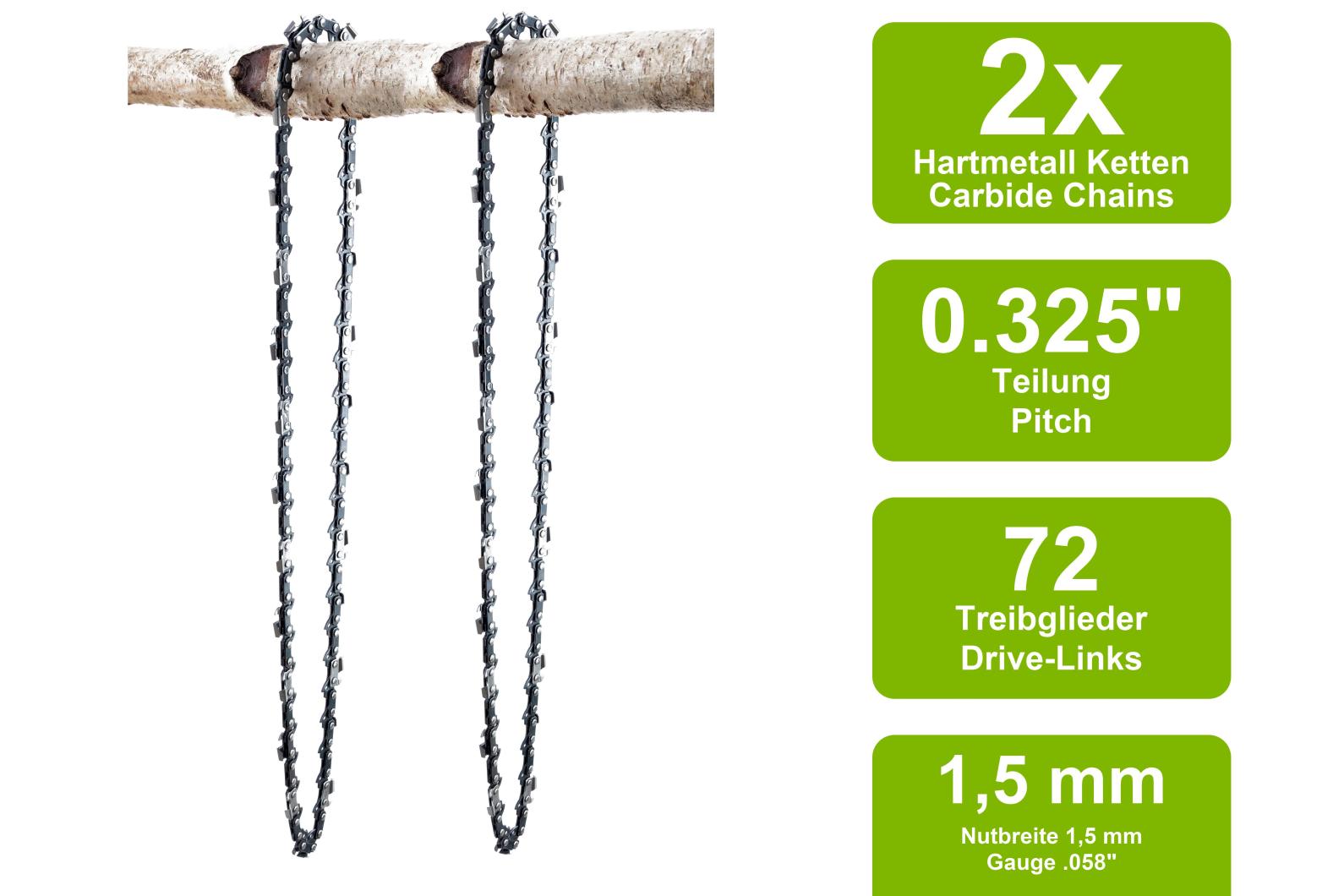 2 Hartmetall Sägeketten passend für Alpina CP-45 | 45cm 0.325 72TG  