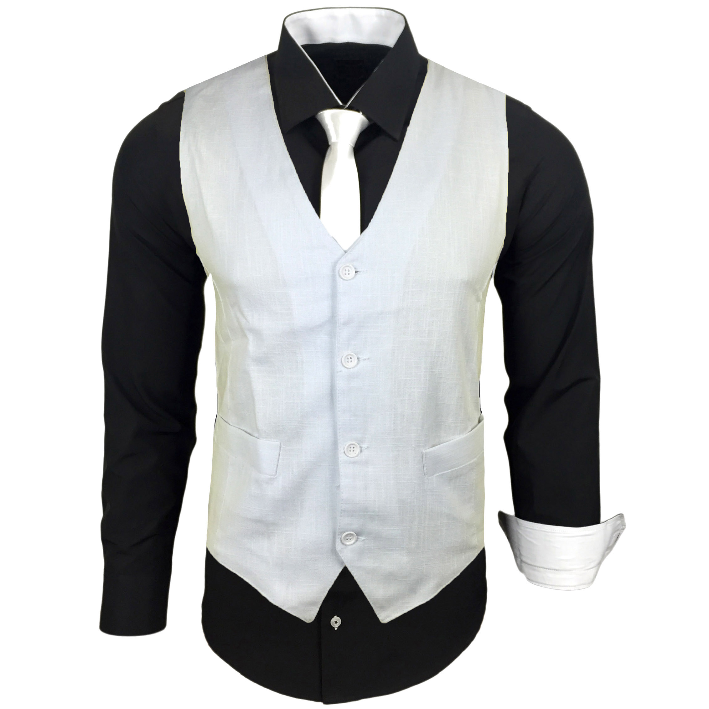 R-Neal Herren Hemd Set - Business Slim Fit Mit Weste & Krawatte