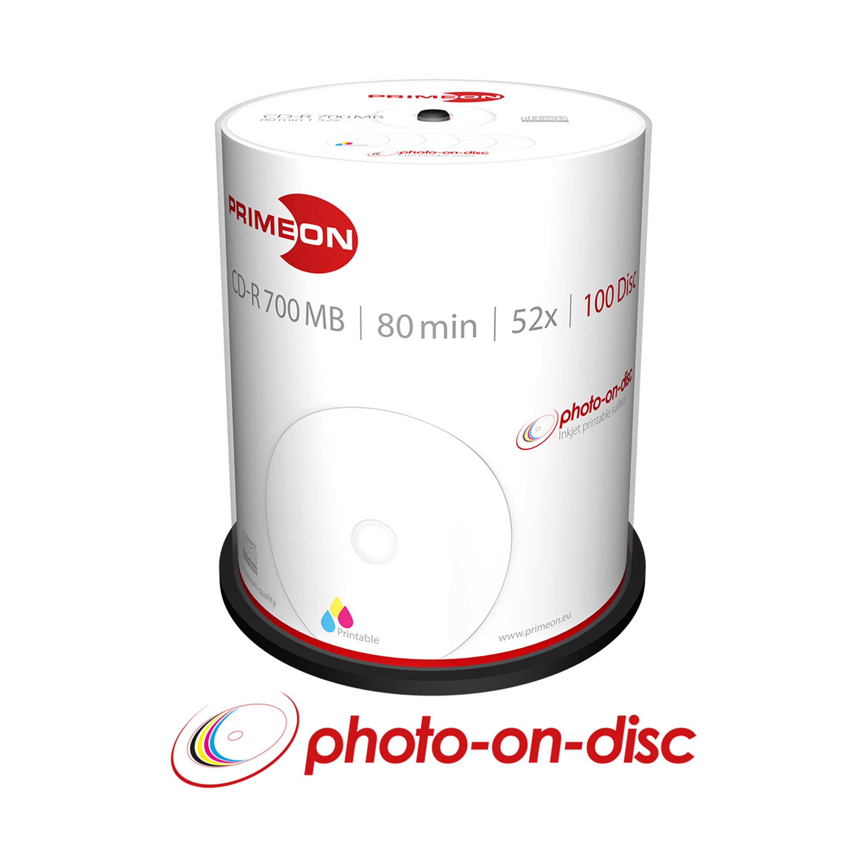Primeon CD-R 80Min/AUDIO Cakebox (10 schijfjes), foto-on-disc surface, Inkjet Fullsize Printable