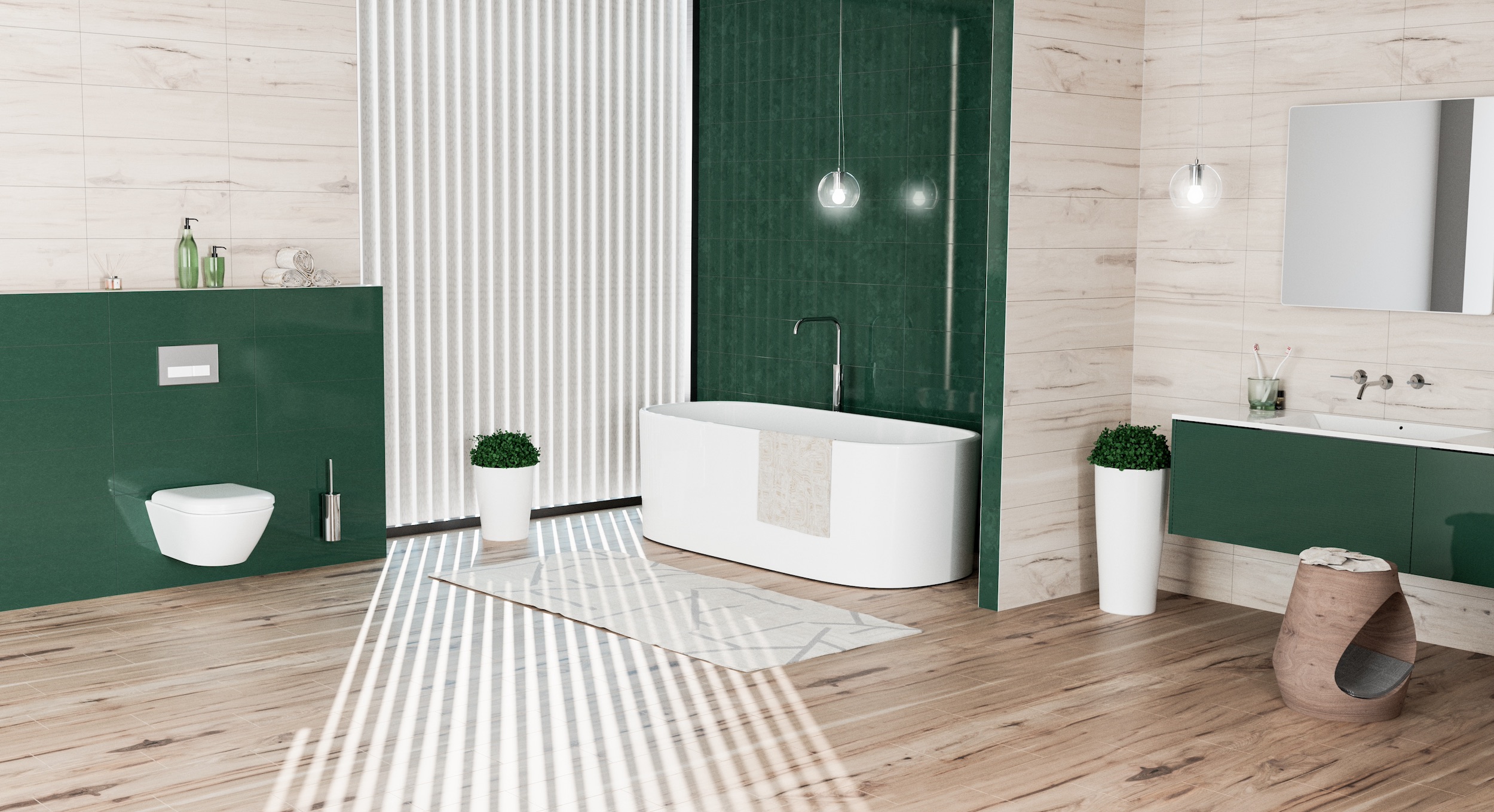 Badezimmer mit Badewanne und Toilette mit WC-Sitz