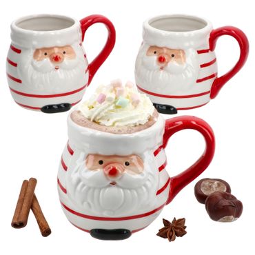 3er Set Kaffeebecher Kerstman Santa rot weiß mit Streifen - 24306353_Bild_1