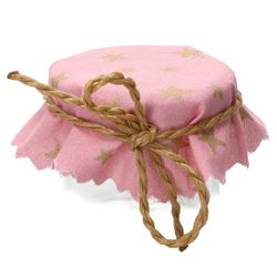 04-010507384-MamboCat-Marmeladendeckechen-2023-rosa-goldene-Sterne-mit-Schleife-schraeg.jpg Sturzglas Stoffdeckchen 10 Stück rosa goldene Sterne + Gummiband + 4m Jute-Schnur_Bild_4
