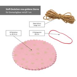 05-010507384-MamboCat-Marmeladendeckechen-2023-rosa-goldene-Sterne-Bemassung.jpg Sturzglas Stoffdeckchen 10 Stück rosa goldene Sterne + Gummiband + 4m Jute-Schnur_Bild_5