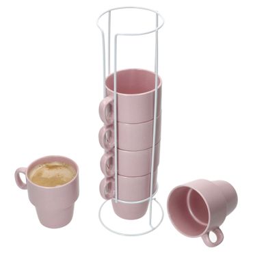 6er Set Kaffeebecher mit Ständer Stata Vessia Rosa Porzellan - 11801_Bild_1
