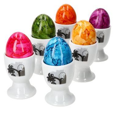 6er Set Black Flower Eierbecher  6 Personen Planzen-Dekor schwarz - 6 x Eierbecher _Bild_1