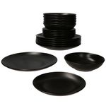 18tlg Tellerset Panther matt schwarz für 6 Personen aus Steingut – AS.18.F.01892_Bild_1