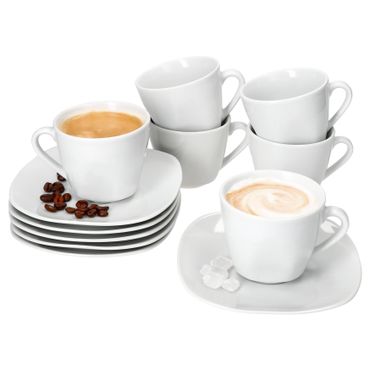 6er Set LOTTA Kaffeetassen 170ml mit Untertassen weiß Porzellan_Bild_1