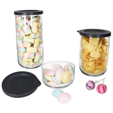 3tlg Set BOHO Vorratsdosen Anthrazit aus Glas & Kunststoff _Bild_1