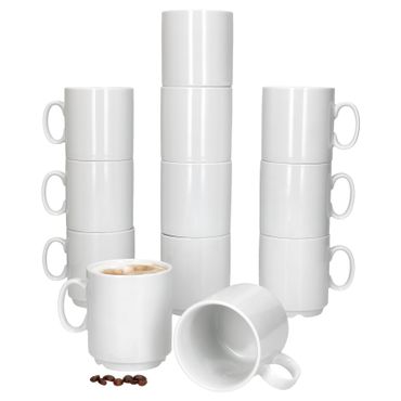 12er Set EVENT stapelbare Kaffeebecher weiß Porzellan 250 ml_Bild_1