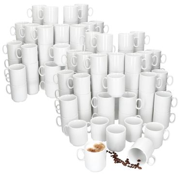 96er Set EVENT stapelbare Kaffeebecher weiß Porzellan 250 ml_Bild_1