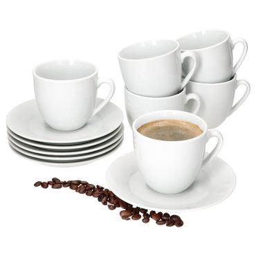 6er Set TOMMY Kaffeetasse mit Untertasse weiß Porzellan_Bild_1
