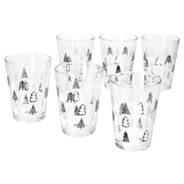 6er Set TREE GREY WINTER Weihnachtsbaum Weihnachtsgläser mit schwarzen & weißen Tannenbäumen – 817348_Bild_1