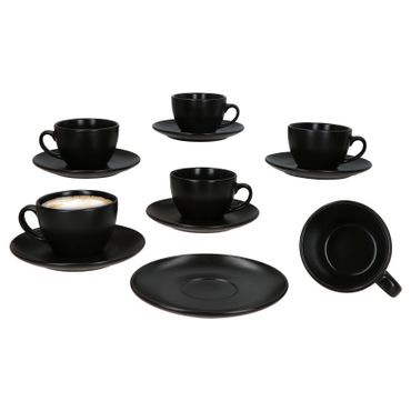 6er Set Panther Kaffeetassen mit Untertassen matt schwarz aus Steingut - 161951 + 161952_Bild_6