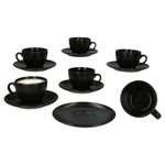 6er Set Panther Kaffeetassen mit Untertassen matt schwarz aus Steingut - 161951 + 161952_Bild_6