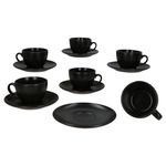 6er Set Panther Kaffeetassen mit Untertassen matt schwarz aus Steingut - 161951 + 161952_Bild_7
