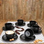 6er Set Panther Kaffeetassen mit Untertassen matt schwarz aus Steingut - 161951 + 161952_Bild_1