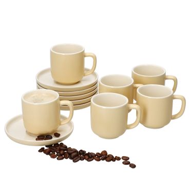 6er Set Jasper Vanille Espressotasse mit Untertasse aus Steingut - 6x 410808 + 6x 410815_Bild_1