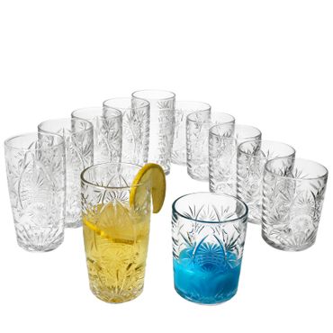 12tlg Set STARLA Longdrink-Gläser & Whisky-Tumbler mit Relief - 6x 829549 + 6x 829556_Bild_1