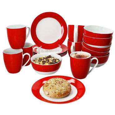 18tlg Frühstücksset VARIANT ROT für 6 Personen aus Porzellan_Bild_1