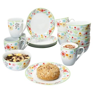 18tlg Frühstücksset VARIANT BLÜMCHEN für 6 Personen aus Porzellan_Bild_1