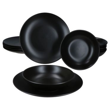 12tlg Tafelservice Panther matt schwarz für 6 Personen aus Steingut – 161947 + 161948_Bild_1