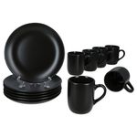 12tlg Frühstücksset Panther matt schwarz für 6 Personen aus Steingut - 161949 + 161950_Bild_2