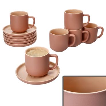 6er Set Jasper Puder Espressotasse mit Untertasse aus Steingut - 6x 414479 + 6x 414493 _Bild_1